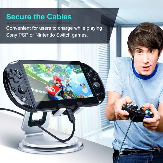 Secure the Cables: Convenient for users to charge while playing Sony PSP or Nintendo Switch games

guy playing Mario Kart 8 on a massive PS Vita with a GameCube controller