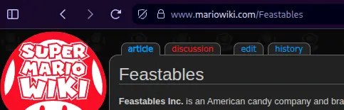 screenshot of a wiki page on the mario wiki for Feastables