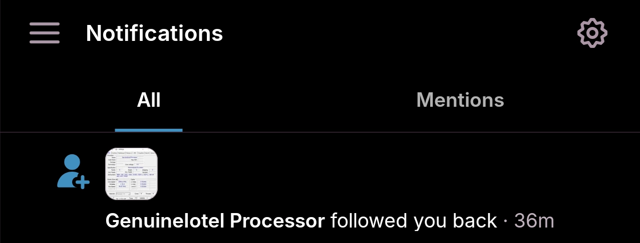 screenshot of a notification of GenuineIotel Processor following me back